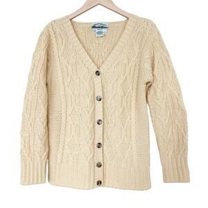 Vintage Aran Crafts Ireland Yellow Merino Wool Button Front Knit Cardigan Sz S